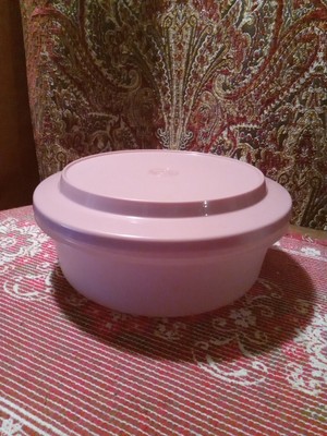 Tupperware Clear Bowl 1346-3 And Mauve Color Lid 1337-13 Seal N Serve 