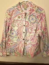 Lilly & Van Jacket Pink Green Paisley Medium Print Art To Wear Stretch Travel
