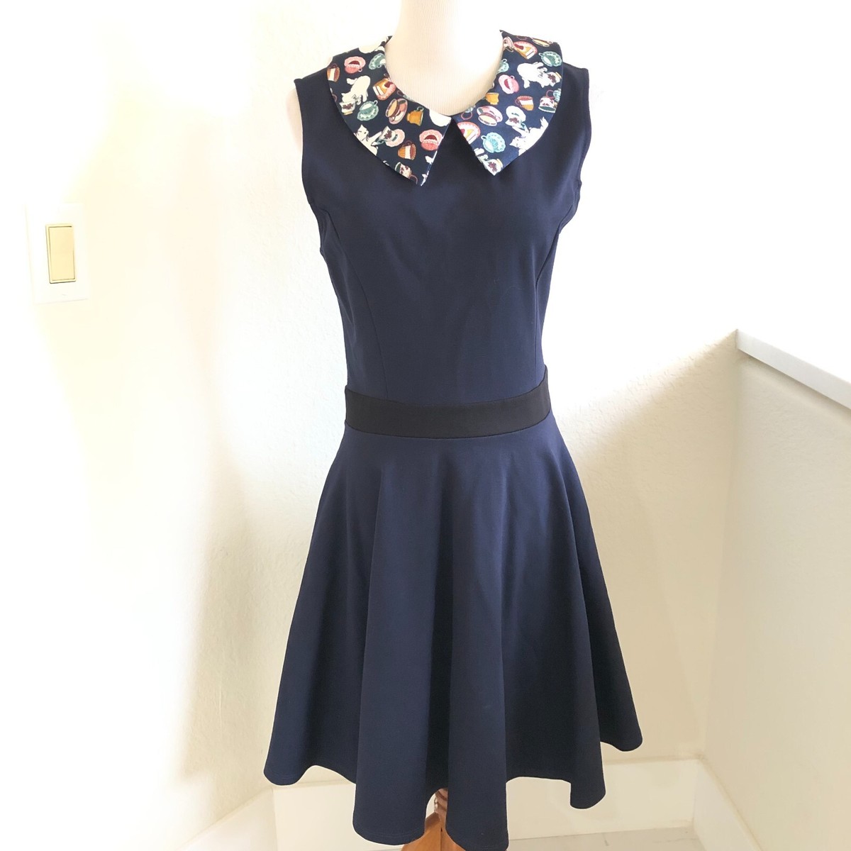 collar fit and flare dress London Times Plus Size Foldover-Neck Fit & Flare Dress - Navy main image 0