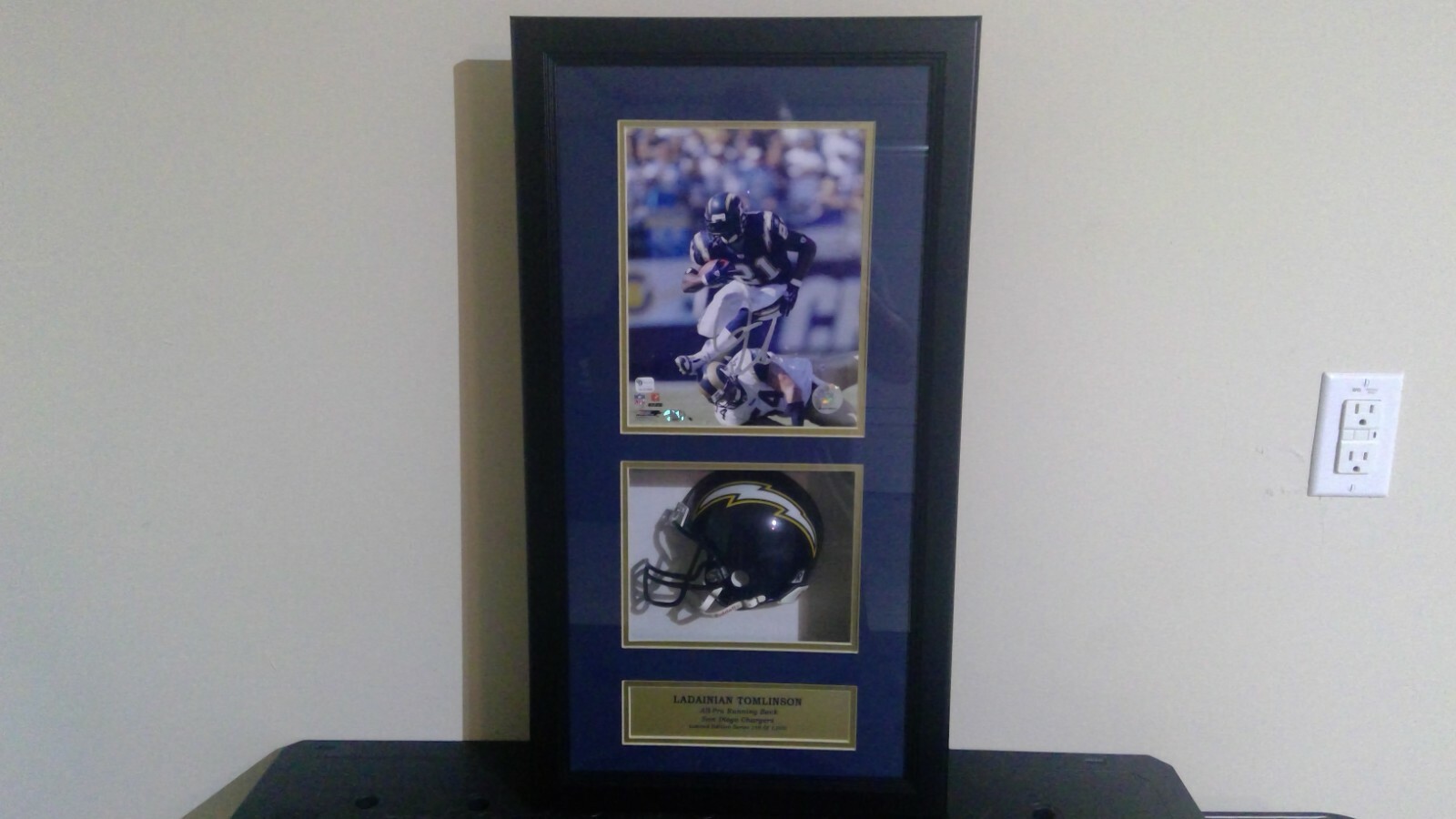 LaDainian Tomlinson Autographed Signed San Diego Chargers 8x10 Photo: 14x26 Shadow Box With Mini Helmet 