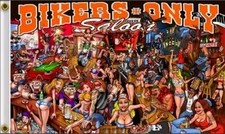 3X5 BIKERS ONLY SALOON BAR MOTORCYCLE BANNER 100D W/ GROMMETS (JC)
