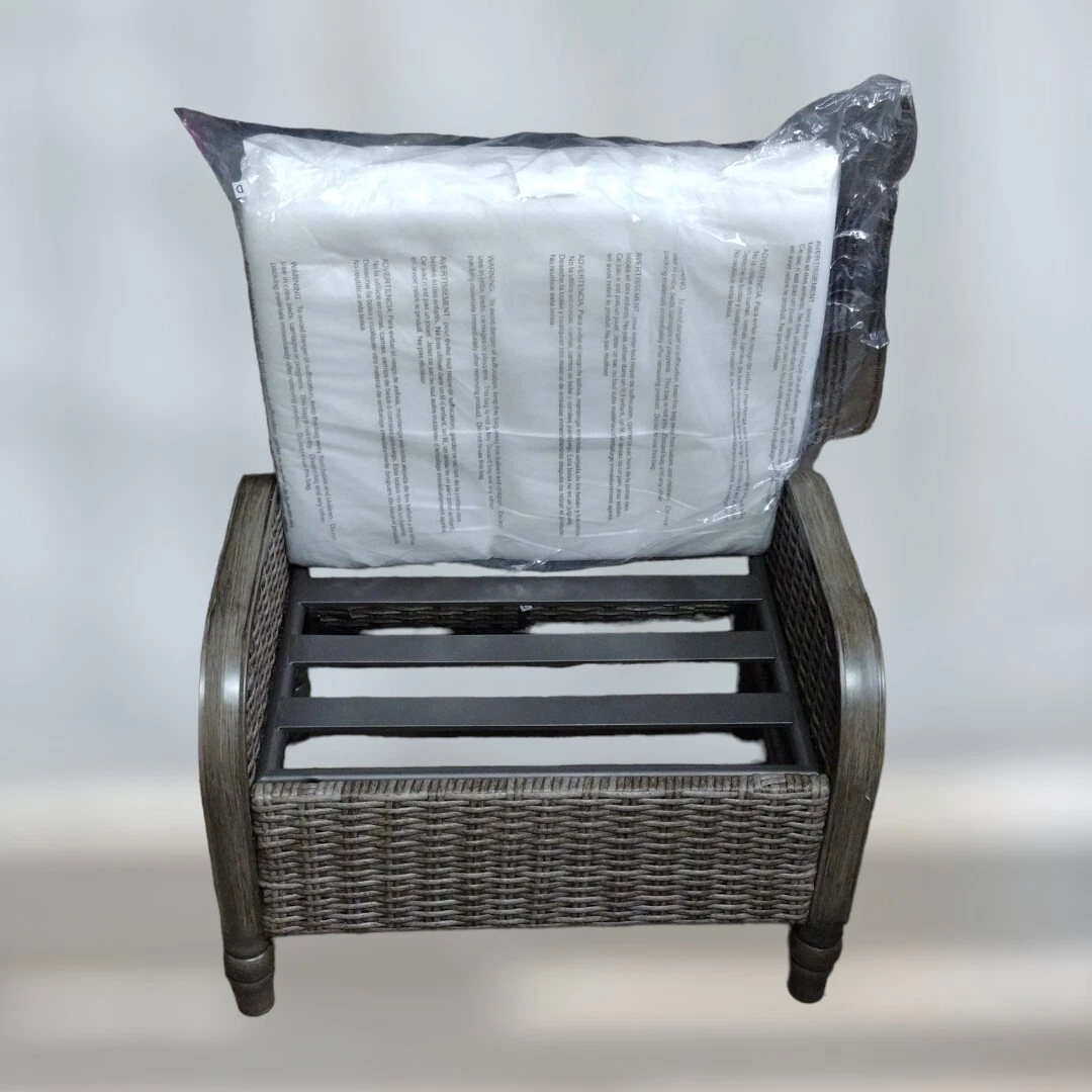 Cambridge Brown Wicker Outdoor Patio Ottoman with Cushions No