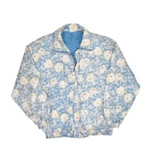 Vintage Silk Jacket Womens Medium Floral Warm Up Windbreaker Fuda International