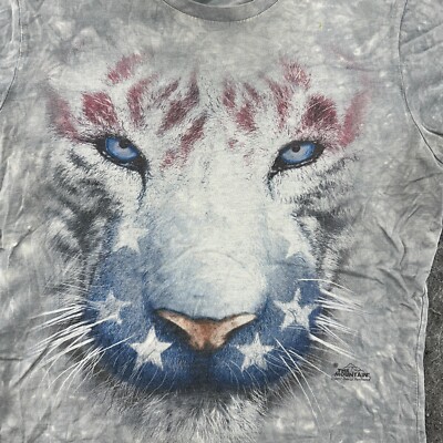 VINTAGE The Mountain Shirt Womens M Gray Tiger Graphic Print Short