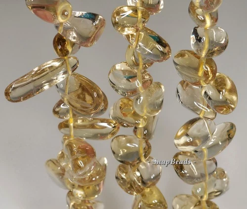 22X9-10X8MM LEMON QUARTZ GEMSTONE GRADE A PEBBLE CHIP LOOSE BEADS 7inch - Foto 3 di 3