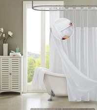 Waffle Weave Shower Curtain Set with Snap-In Liner, White 70" x 72" – Mesh Top W