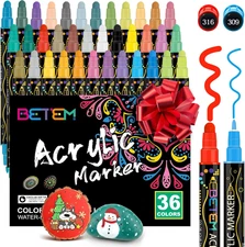 36 Colors Dual Tip Acrylic Paint Pens Markers, Premium Acrylic Paint Markers Sto