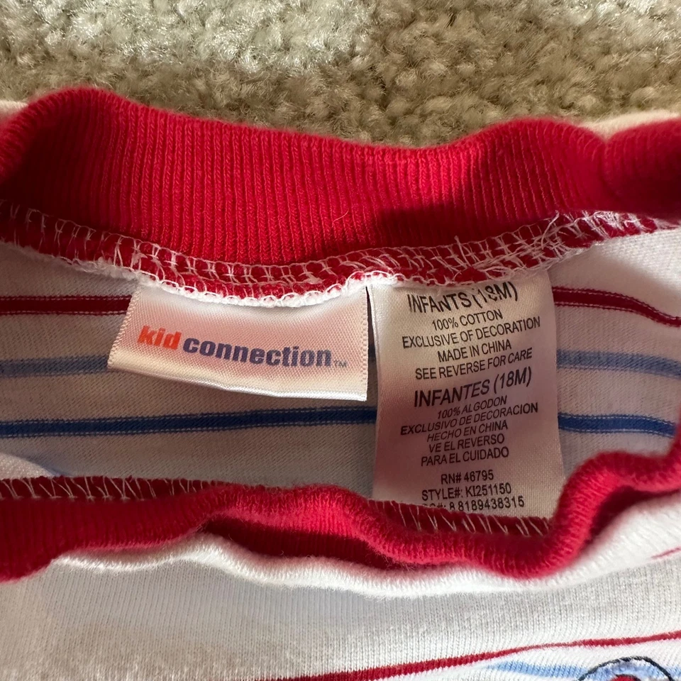 Camiseta a Rayas Infantiles Kid Connection Rojo Azul Aplique Talla 18 Meses Foto 3 de 4