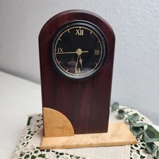 Vintage Wood Mantel Desk w/ Plastic Clock Roman Numeral Face MCM Style Two Tone