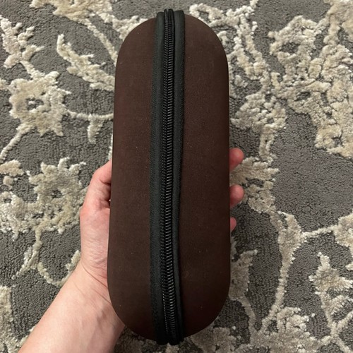 Brown Hard Shell Zip Storage Case Cylinder 9.5x4 Travel Protective