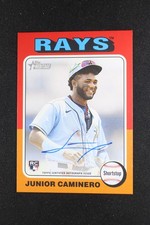 2024 Topps Heritage Baseball Real Ones Auto Junior Caminero Rookie Card. rookie card picture