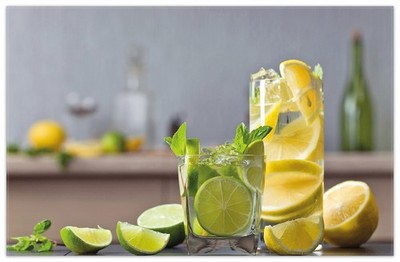 Wallario Teppich Fußmatte ab 50x70cm -Motiv Cocktails Limetten Zitronen Eis Bar