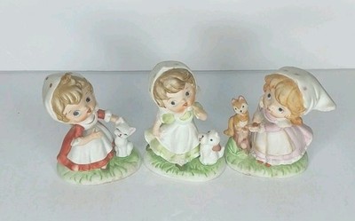 Merry Maids Figurines Vintage Homco Lot of 3 Girl w/Cat, Dog & Squirrel