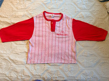 Vintage Medallion McDonald's Uniform Work Shirt Size M Red/Gray Pinstripe Henley