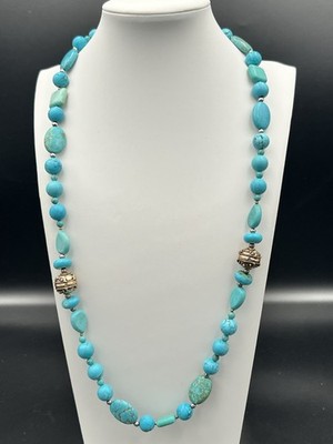 Barse Magnesite Turquoise Beaded Necklace Gold Accent Boho Statement 25+3  Ext
