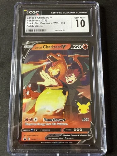 2021 POKEMON BLACK STAR PROMOS CELEBRATIONS LANCE'S CHARIZARD V CGC 10 GEM MINT