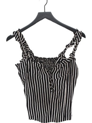 Reformation Damen Top M schwarz gestreift 100% Viskose ärmellos V-Ausschnitt cropped