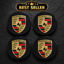 4 Porsche Oem Center Hub Caps Concave 76mm Gloss Black 911 Macan Cayenne