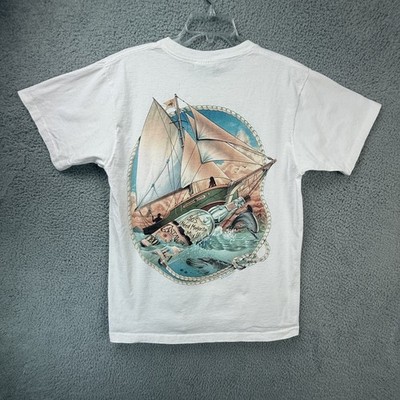 Vtg Caribbean Soul Shirt Mens Large White Gecko Surf Skater Sail Boat USA 90s