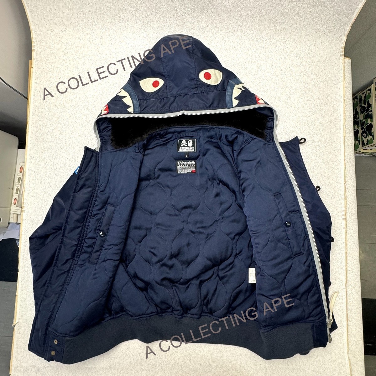 BAPE × NBHD SHARK N-2B JACKET  S A BATHING APE BAPE NBHD N-2B Shark Jacket Navy NEIGHBORHOOD Collab