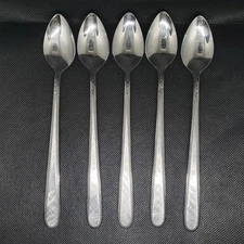 Lot 5 Rogers BEADED ELEGANCE Iced Tea Spoons Korea Stainless Flatware Floral