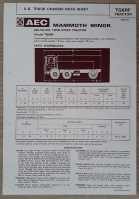 AEC Mammoth Minor Brochure / Leaflet 1969 - TG6RF Tractor British Leyland