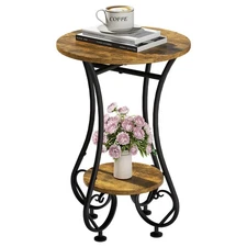 Side Table,Small Round End Table with Lower Shelf for Small Spaces,Round Beds...