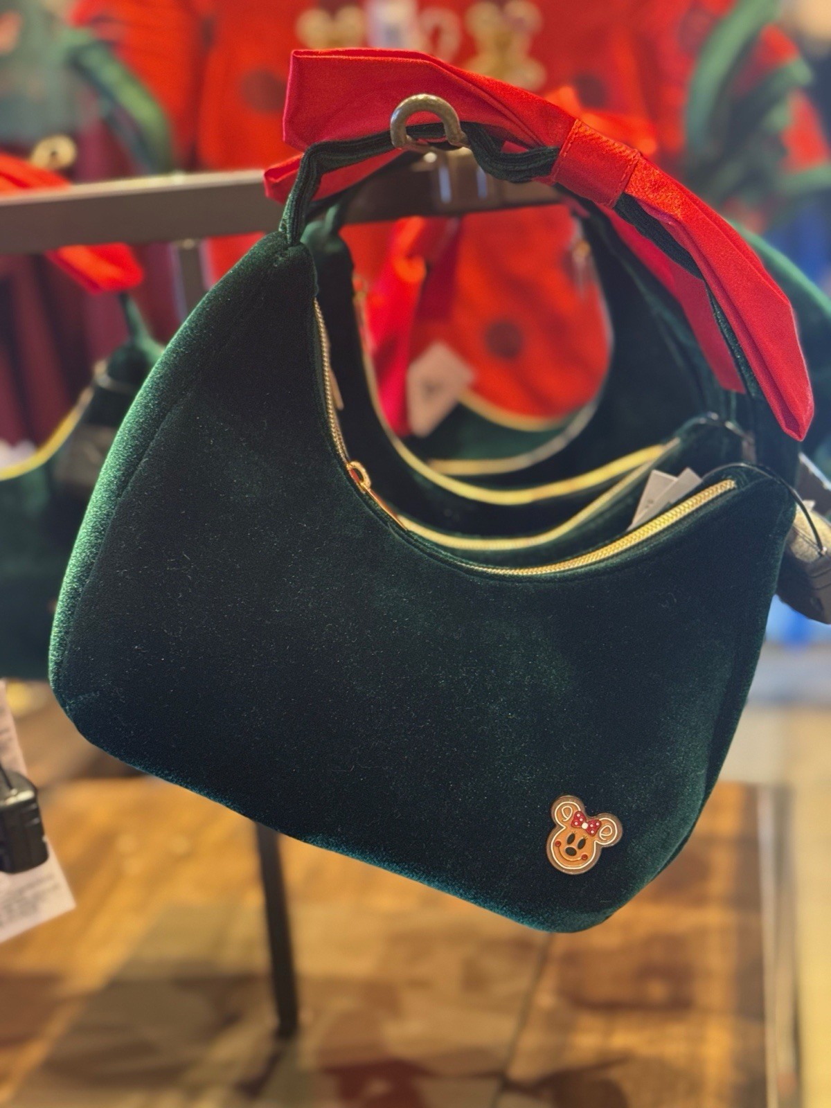 2025 Disney Parks Minnie Mouse Christmas Holiday Gingerbread Velvet Purse