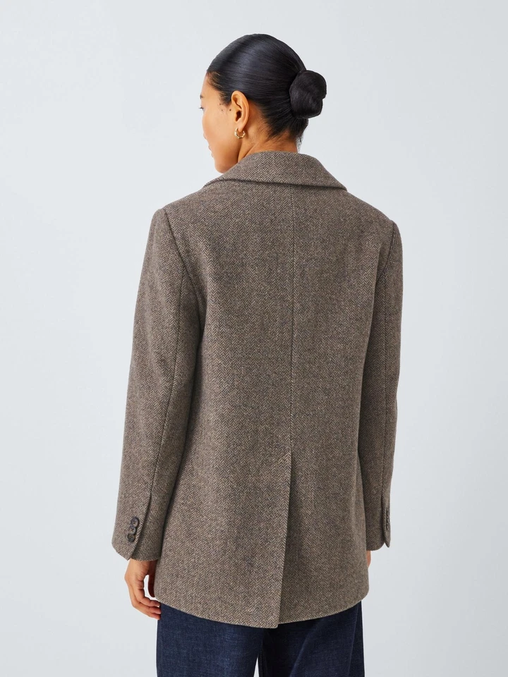 John Lewis Womens Herringbone Wool Blend Blazer Brown/Multi - Size 18 (Defect) A - Image 3 of 4