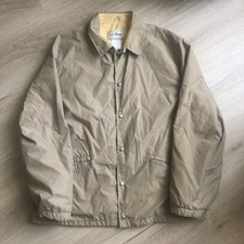 Vintage LL Bean Nylon USA Made Coach Jacket Chamois Lined Tan Beige Mens Size XL