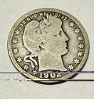 1902-S Barber Quarter. 90% Sober. Good Condition. Charity Auction. ￼