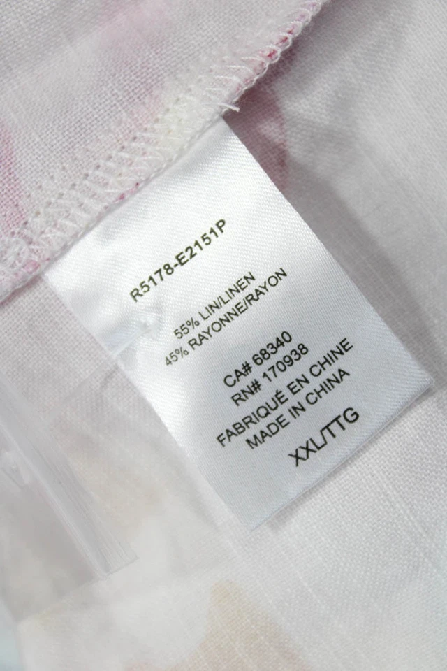 Renuar Womens Linen Floral 3/4 Sleeve Button-Down Shirt White Size 2XL - Image 4 of 4