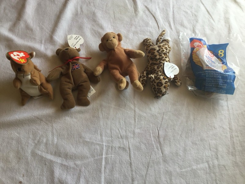Ty Teenie Beanie Babies - Britannia, Bongo, Freckles, Nuts, Nuts- All 1993
