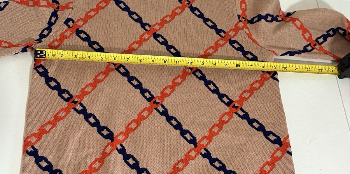 THML  Anthropologie Equestrian Chain Link Tan Preppy Heritage S Sweater NWOT image 9