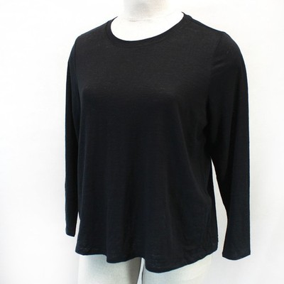 Eileen Fisher Plus Black 100% Bio-Linen Crew Neck Minimalist Pullover Top 3X
