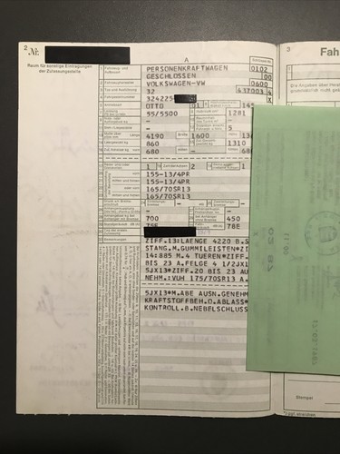 VW Passat Typ 32 1974 1.3 Motor 1281 ccm 55 PS Dokumente Abmeldung 03/87 437 Top