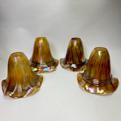 4 Art Glass Iridescent Light Pendant Shade Signed Todd Phillips Quoizel Handmade