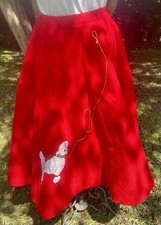 Vintage 1950s Style Poodle Skirt Red Felt Rockabilly Retro Costume