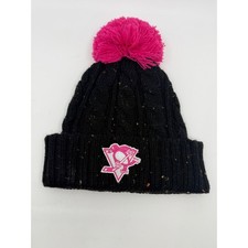NHL Pittsburgh Penguins Girls Black Pink Cable Knit Pom Beanie Hat One Size Kid