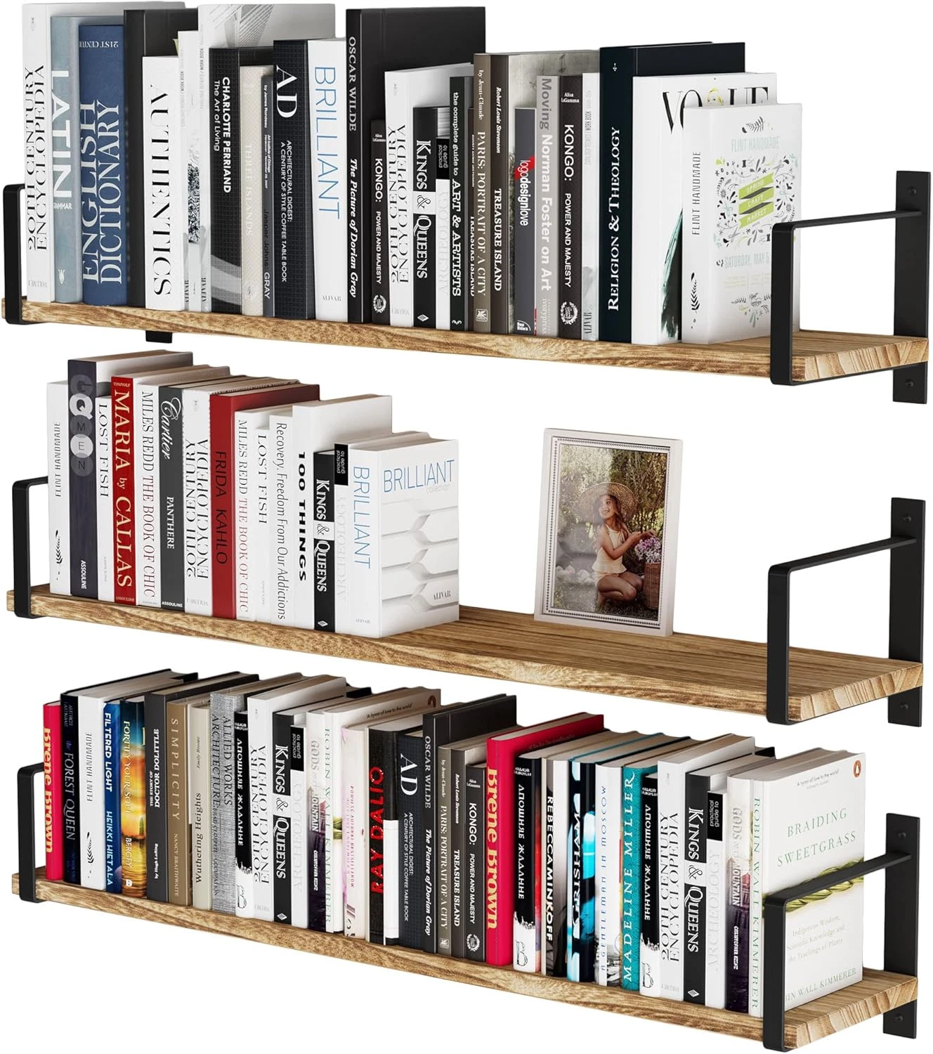 Rustic Toledo Wood Floating Shelves Set of 3 for Stylish Wall Storage