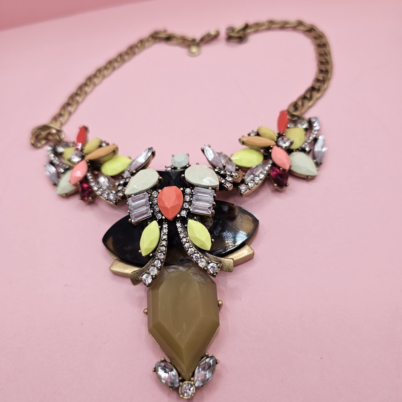 J CREW Multicolor Clear Statement Bib Necklace Cr… - image 1