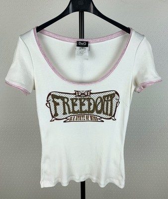 DOLCHE & GABBANA Damen Gr. S (XS) Tshirt Ripp weiß rosa Freedom Sweatshirt  0A3