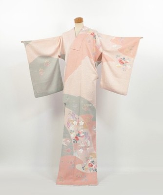 Yuzen Floral & Mandarin Duck Silk Homongi Kimono with Shibori Dyeing / 2601221