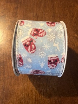 Ribbon Snow Deer Mittens Christmas Winter Wired Edge Ribbon - 2.5'' x 25 Feet