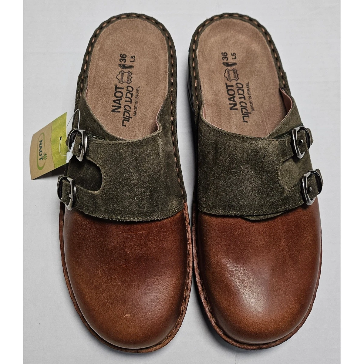 Naot Mens Brown Olive Nubuck Leather Slip‎ On Clogs Mules Size 40 Made in Israel Naot Fjord (Men main image 4