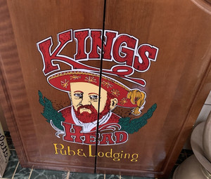 Kings Head Pub & Lodging Dart Board Cabinet Set with Dart Board and Darts