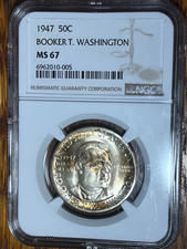 1947 Booker T. Washington Commemorative Silver Half Dollar, NGC MS67, KEY DATE