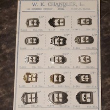 W. K. Chandler, Inc. Vintage Shoe Buckles Display Card Metal Silver/Gold