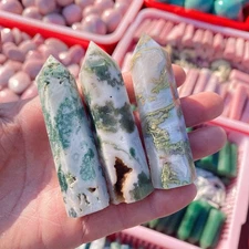 1kg Natural moss agate tower point Reiki wand Crystal Quartz Healing Decorate