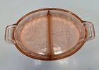 Jeannette Glass Floral Pink Depression Glass Divided Handled Oval Relish Bowl